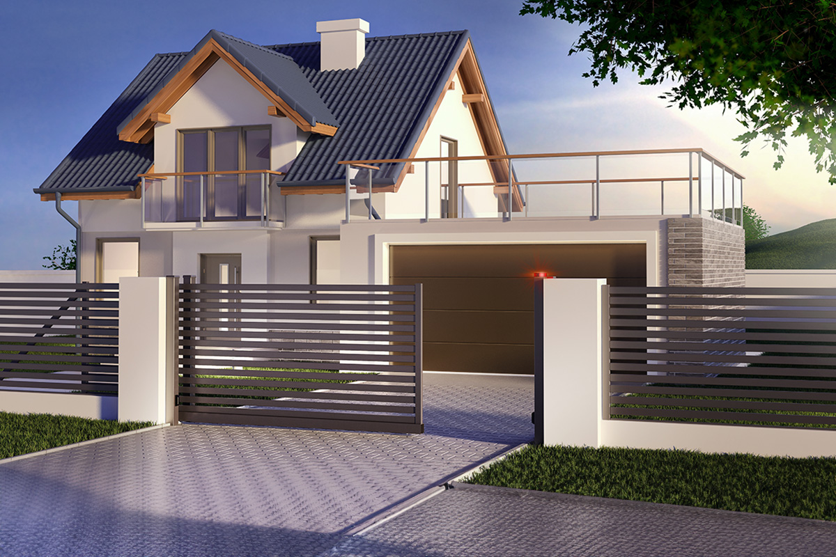 Moderne Gartentuer in Anthrazit aus Aluminium als Einfahrt