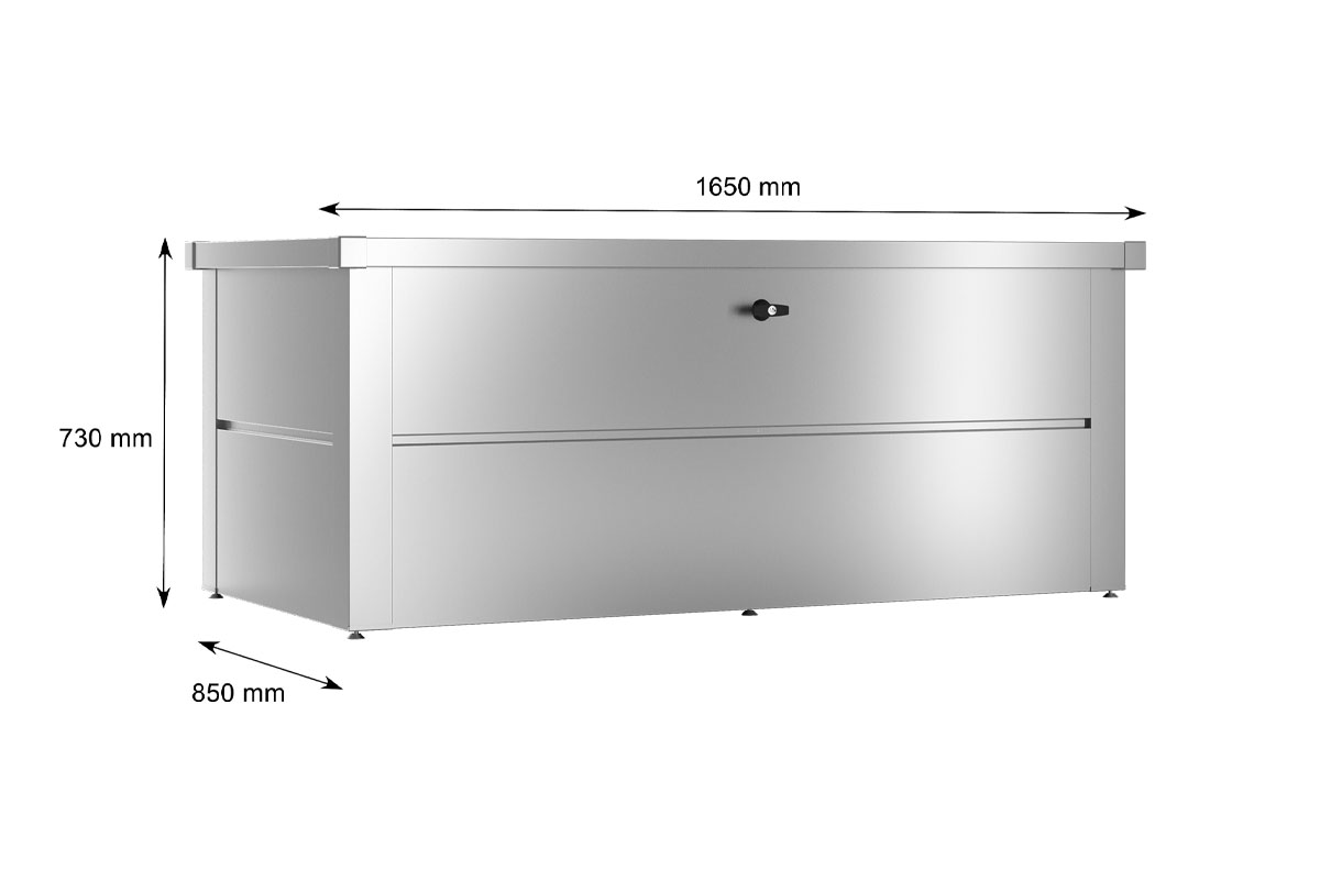 Gartenbox in Silber Medium mit Deckel und abmessungen als stauraumloesung